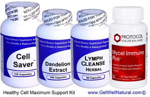 Healthy Cell Maximum Support Kit (1 Cell Saver, 1 Lymph Cleanse Herbal, 1 Dandelion Root, 1 Mycel Immune Plus)